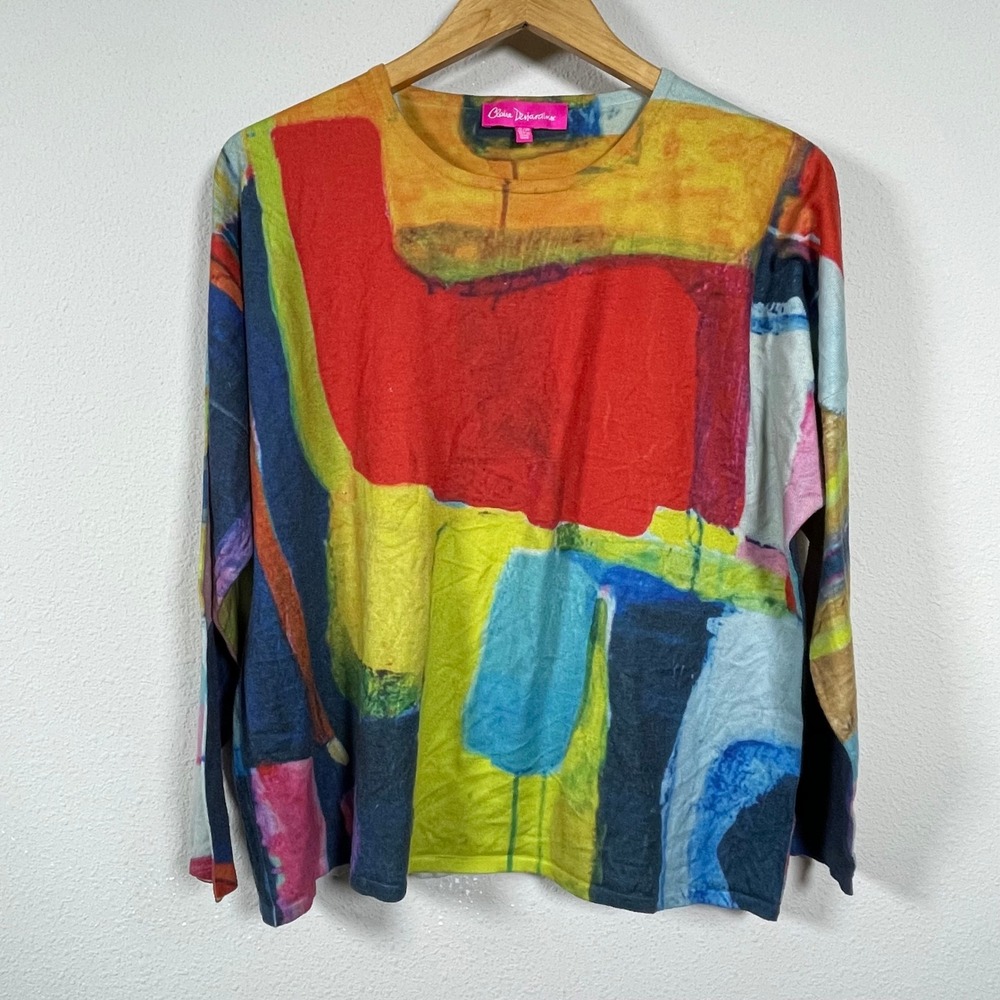 Claire‎ Desjardins Sweater Womens S Multi Color Abstract Art Maximalist Knit